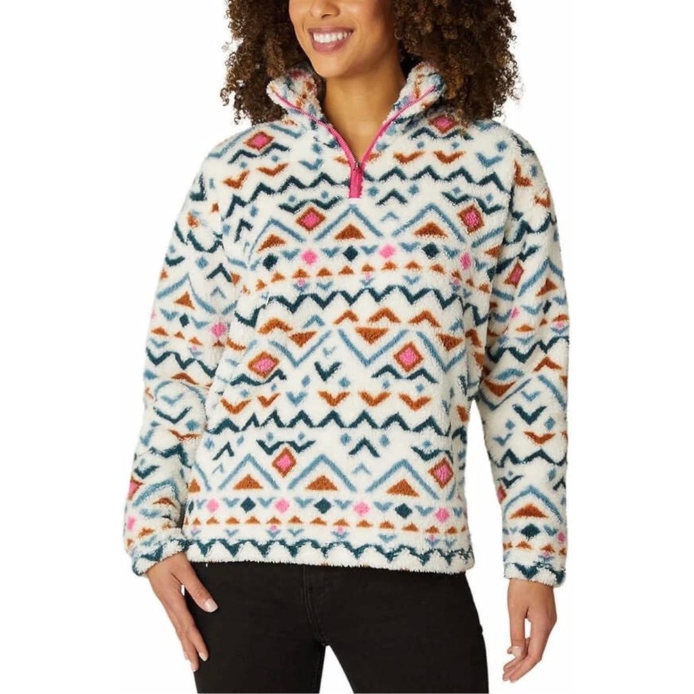 Eddie Bauer Aztec Print Fuzzy 1/4 Zip Fleece Pullover L Cozy Cabincore Southwest